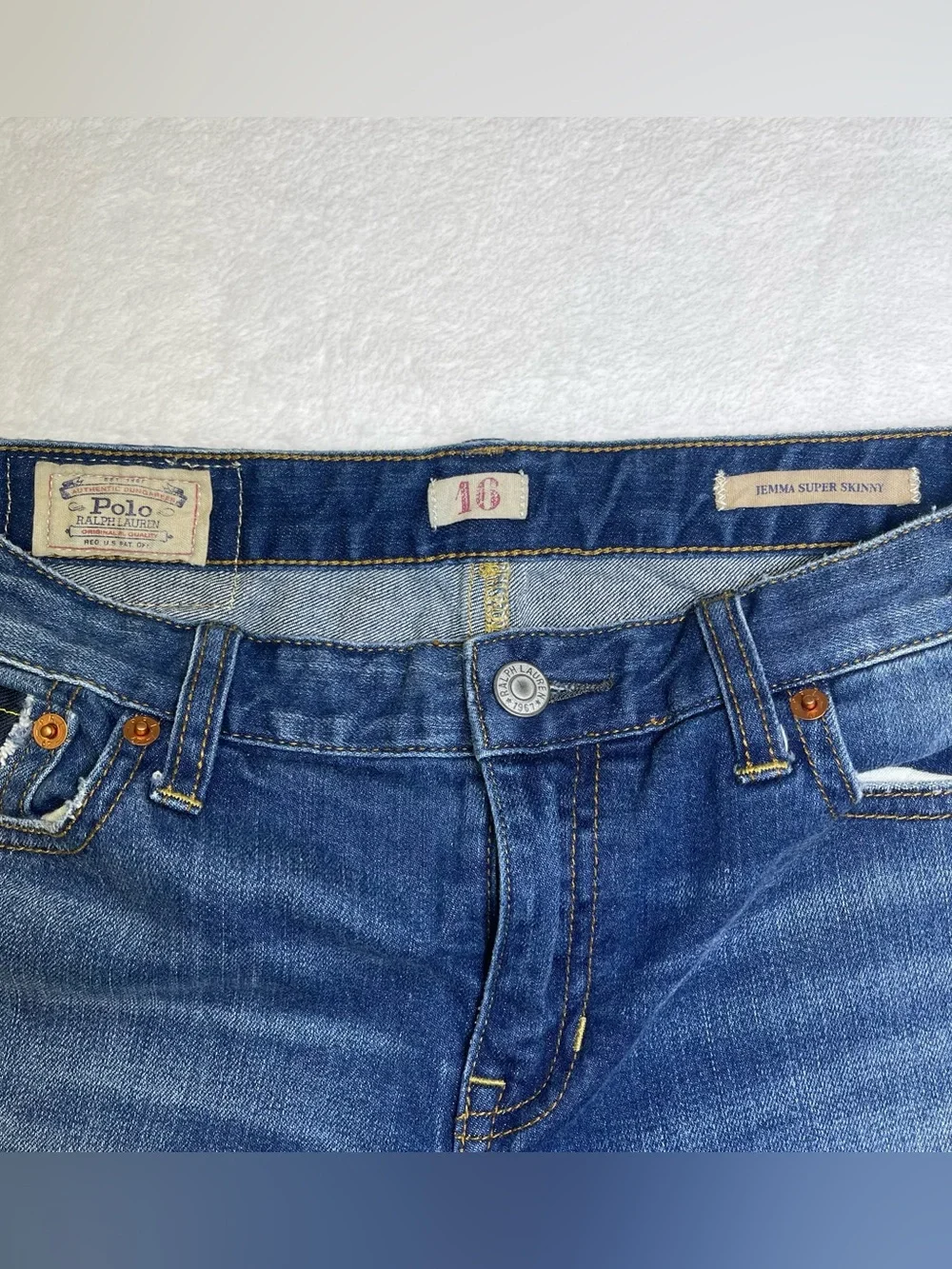 Polo Ralph Lauren Girls Size 16 Jemma Super Skinny Jeans Patchwork Crest